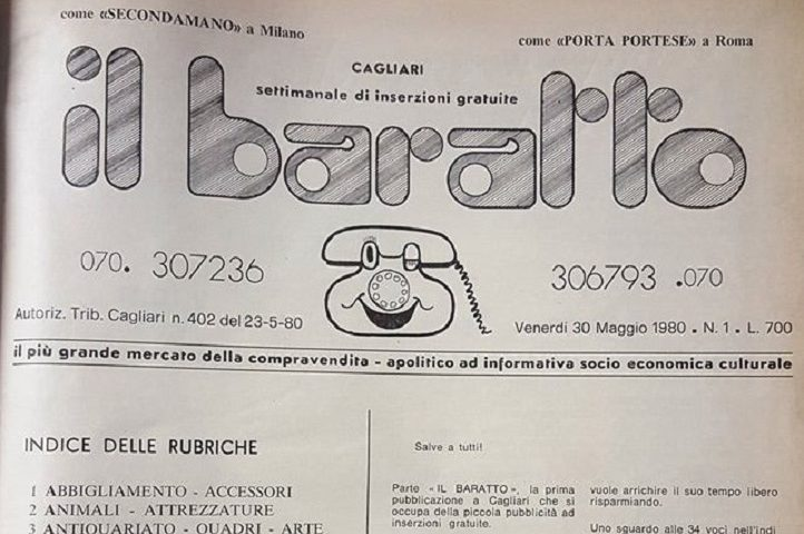 Prima pagina del numero 1 de Il Baratto, Cagliari, 30 maggio 1980